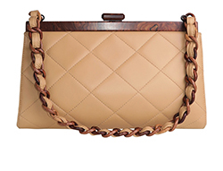 Vintage Quilted Wood Grain Chain Bag, Leather, Beige,